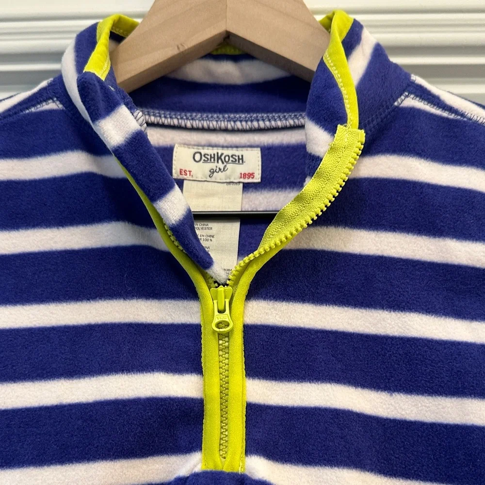OshKosh B'gosh Girl’s Fleece 1/4 Zip Blue and White Striped Pullover